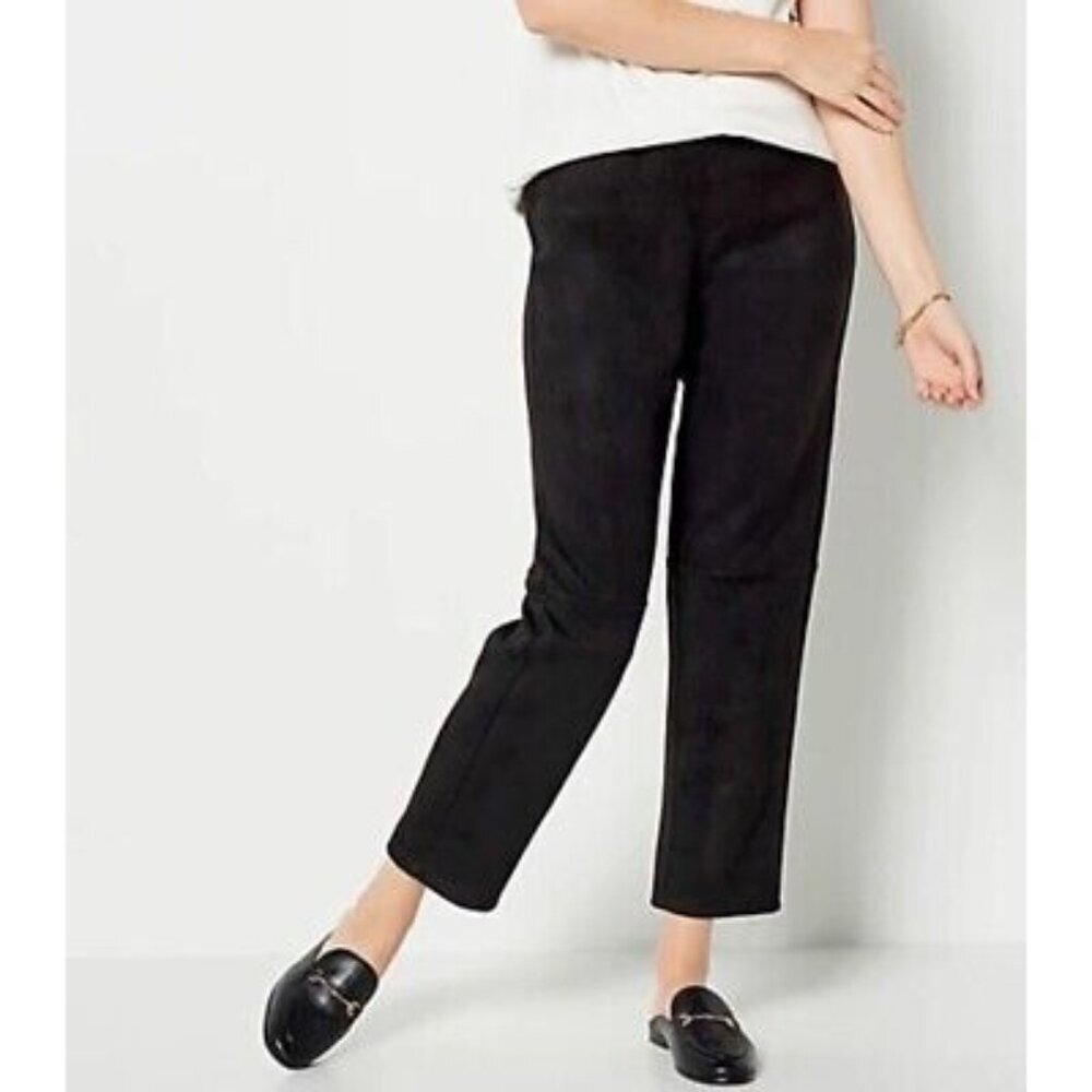 NWT Isaac Mizrahi Live! Faux Suede Straight Ankle Pants Sz 0 Black Pull On - Picture 1 of 11